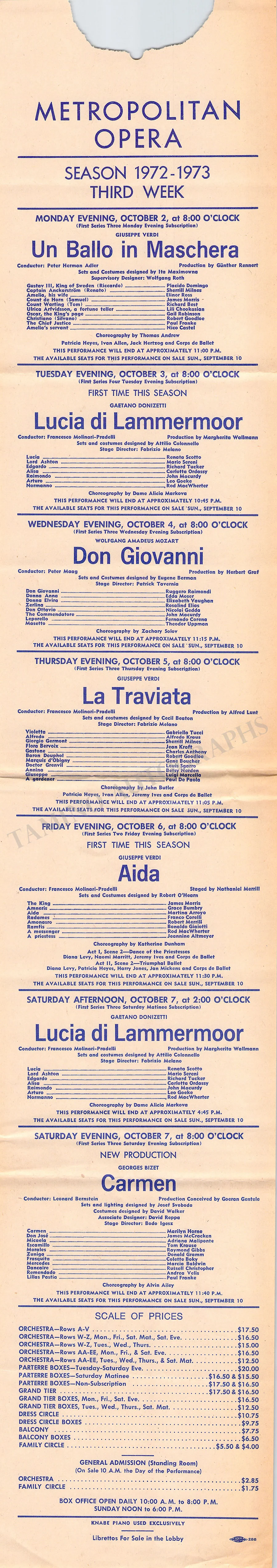 Metropolitan Opera - Collection of 8 Playbills Season 1972-1973 - Image 5