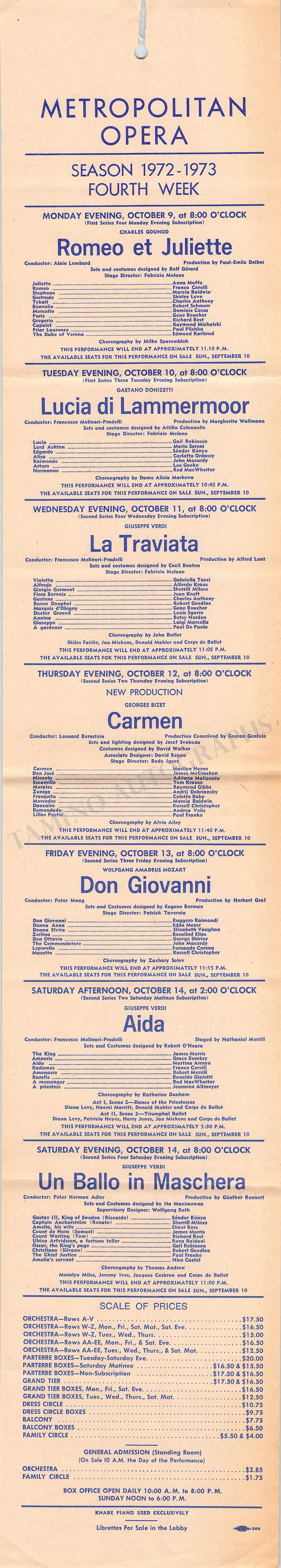 Metropolitan Opera - Collection of 8 Playbills Season 1972-1973 - Image 6