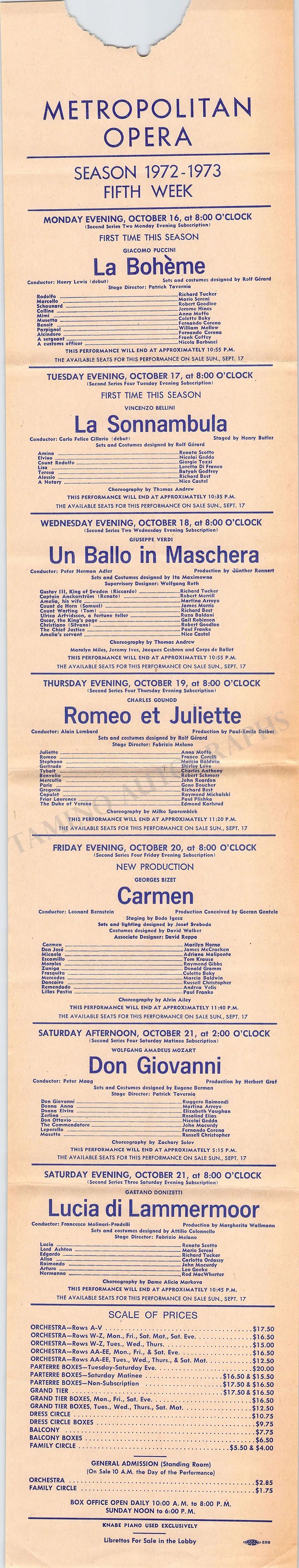 Metropolitan Opera - Collection of 8 Playbills Season 1972-1973 - Image 7