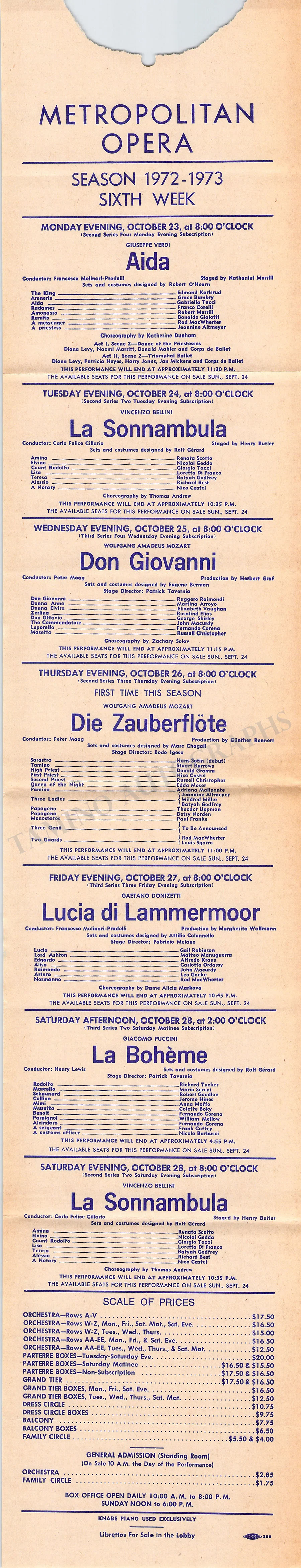 Metropolitan Opera - Collection of 8 Playbills Season 1972-1973 - Image 8