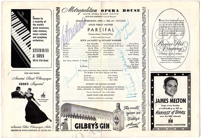 Metropolitan Opera - Signed Opera Programs 1950-1959 (Various Autographs I) - Image 14