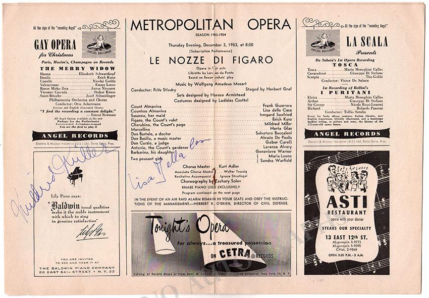 Metropolitan Opera - Signed Opera Programs 1950-1959 (Various Autographs I) - Image 9