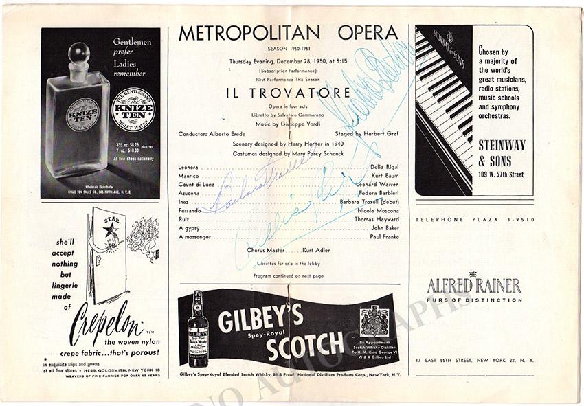 Metropolitan Opera - Signed Opera Programs 1950-1959 (Various Autographs II) - Image 4