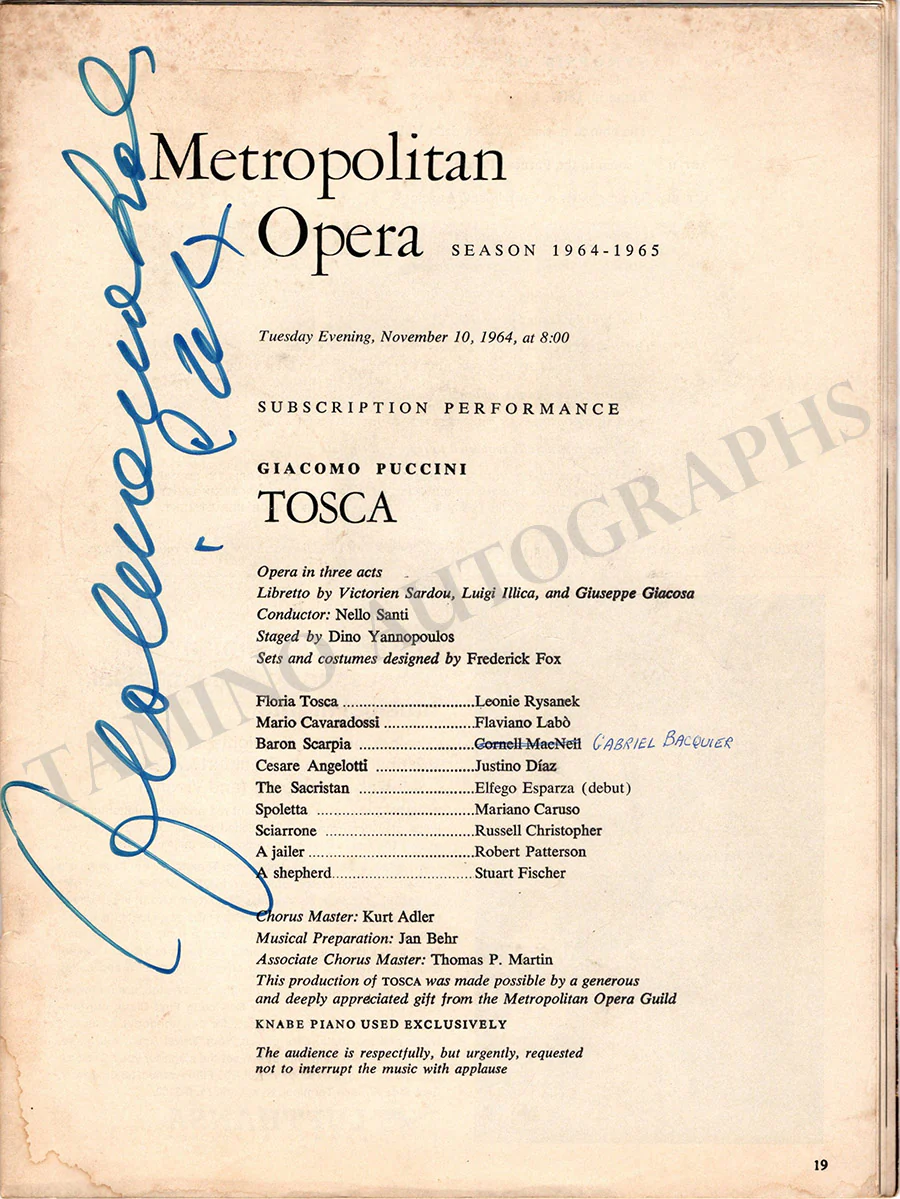 Metropolitan Opera - Signed Opera Programs 1959-1969 (Various Autographs) - Image 14