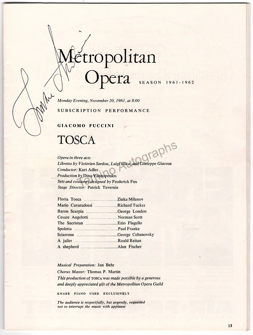 Metropolitan Opera - Signed Opera Programs 1959-1969 (Various Autographs) - Image 2