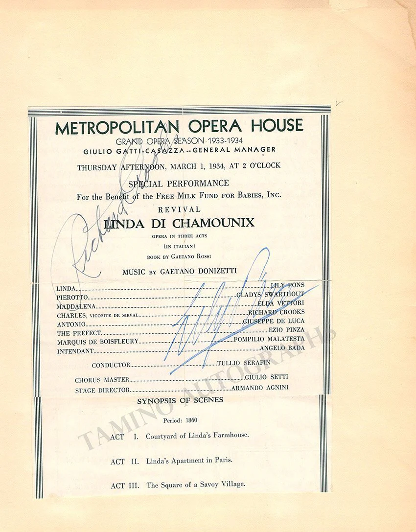 Metropolitan Opera - Signed Program Clips 1909-1963 (Various Autographs) - Image 11