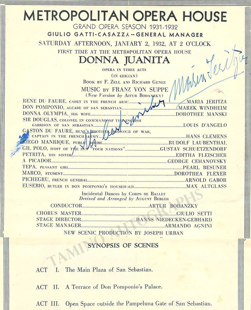 Metropolitan Opera - Signed Program Clips 1909-1963 (Various Autographs) - Image 18