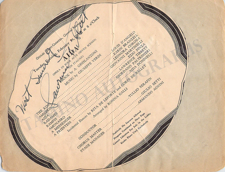 Metropolitan Opera - Signed Program Clips 1909-1963 (Various Autographs) - Image 32