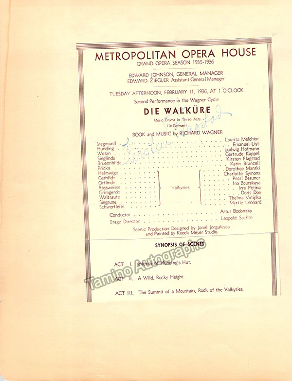 Metropolitan Opera - Signed Program Clips 1909-1963 (Various Autographs) - Image 36