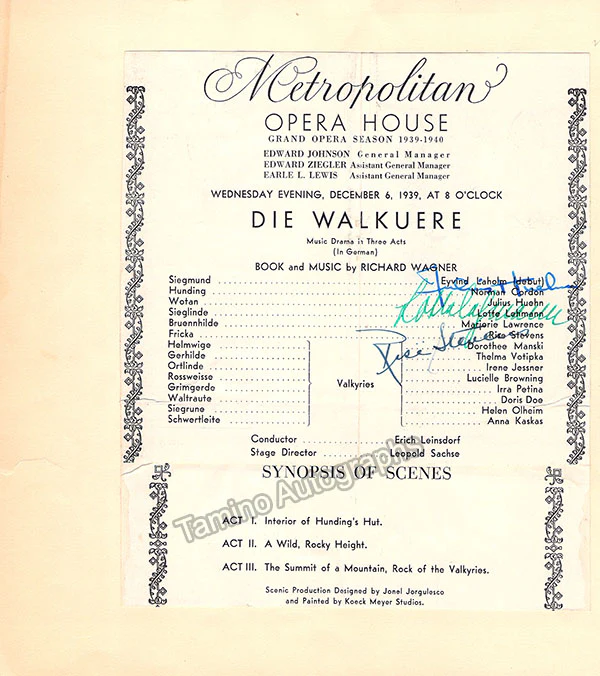 Metropolitan Opera - Signed Program Clips 1909-1963 (Various Autographs) - Image 39