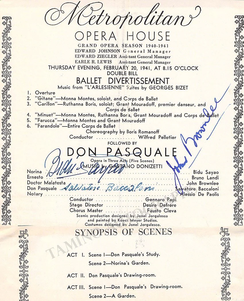 Metropolitan Opera - Signed Program Clips 1909-1963 (Various Autographs) - Image 7