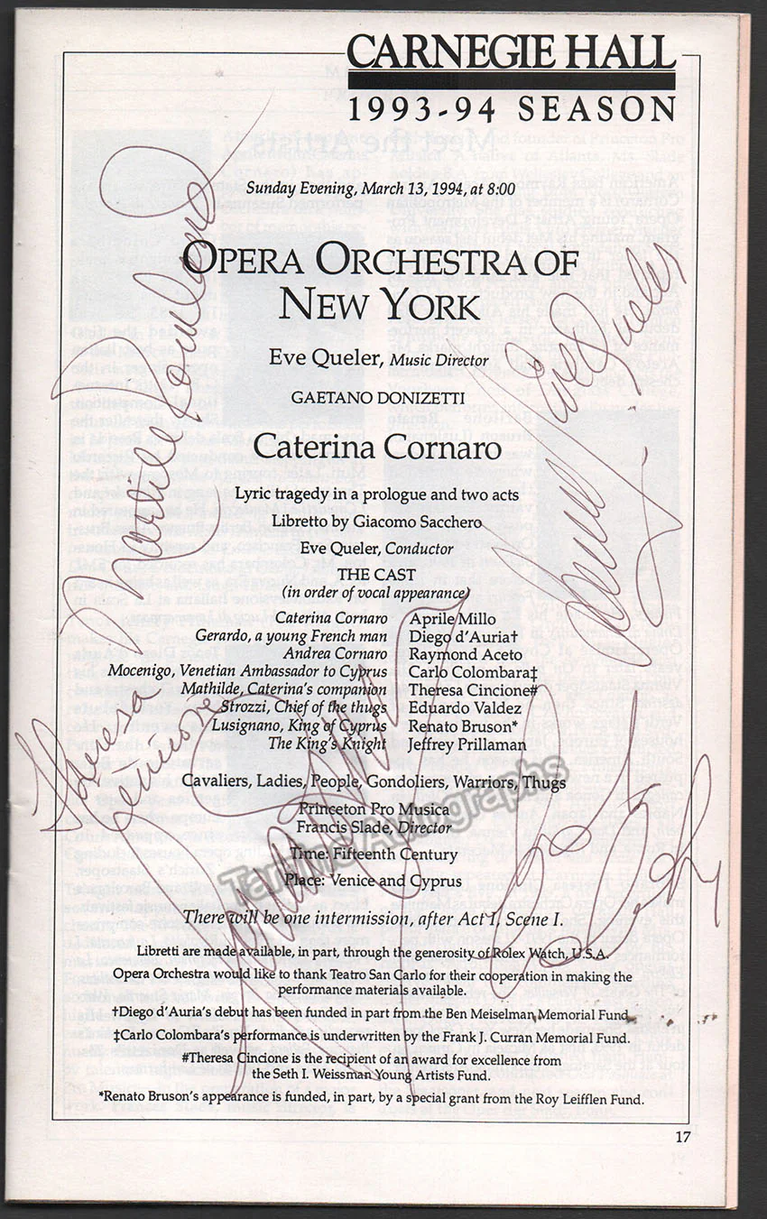 Metropolitan Opera - Signed Opera Programs 2000-2009 (Various Autographs) - Image 10