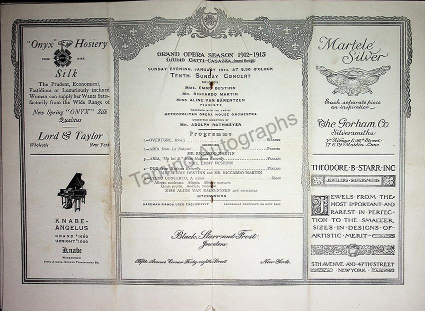 Metropolitan Opera - Sunday Concerts Program Lot 1910-1915 - Image 10