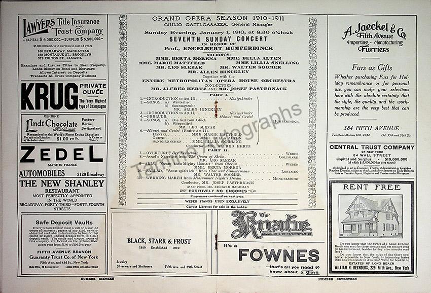 Metropolitan Opera - Sunday Concerts Program Lot 1910-1915 - Image 11