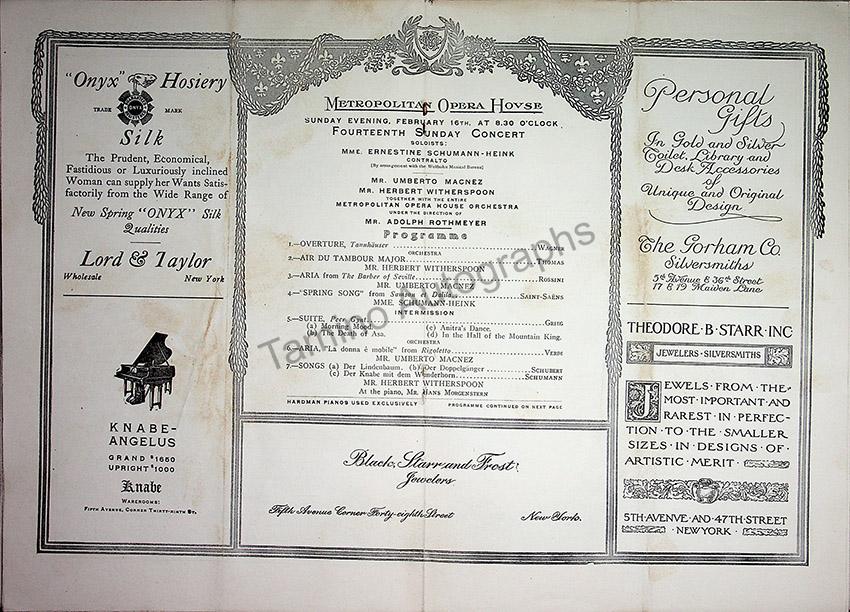 Metropolitan Opera - Sunday Concerts Program Lot 1910-1915 - Image 12