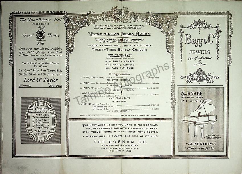 Metropolitan Opera - Sunday Concerts Program Lot 1910-1915 - Image 13
