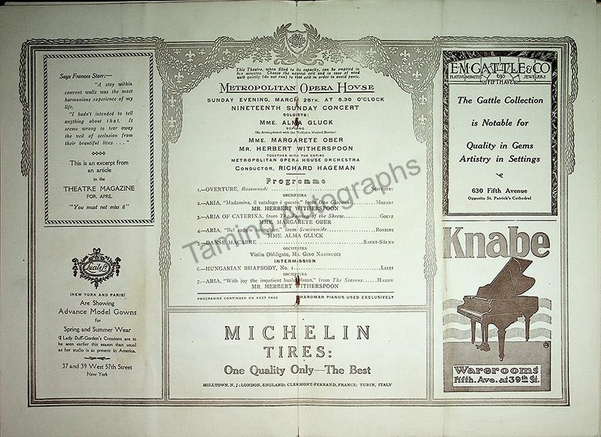 Metropolitan Opera - Sunday Concerts Program Lot 1910-1915 - Image 16