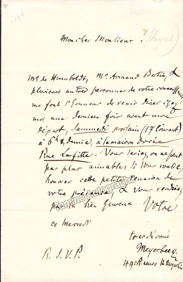 Meyerbeer, Giacomo - Autograph Letter Signed & CDV