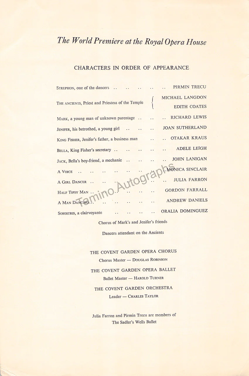 Tippett, Michael - Signed Program World Premier The Midsummer Marriage 1955 - Image 2