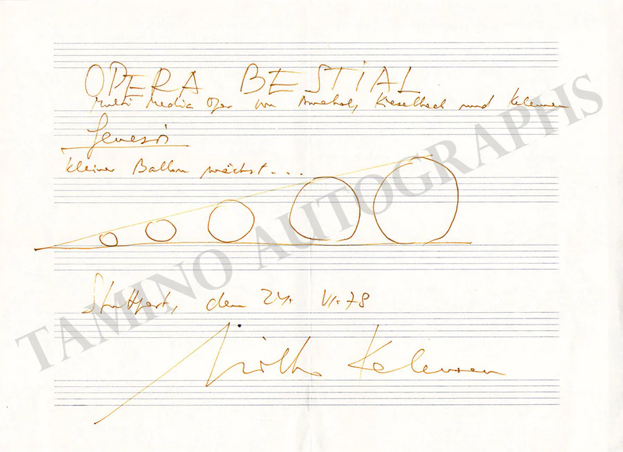 Kelemen, Milko - Autograph Music Quote Signed 1978
