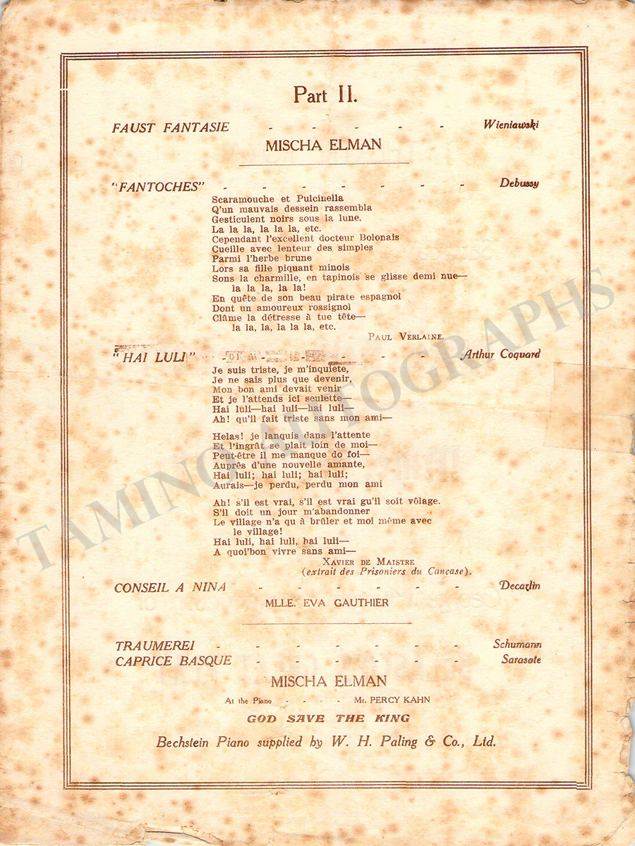 Elman, Mischa - Set x 3 Unsigned Programs Sydney 1914 - Image 10