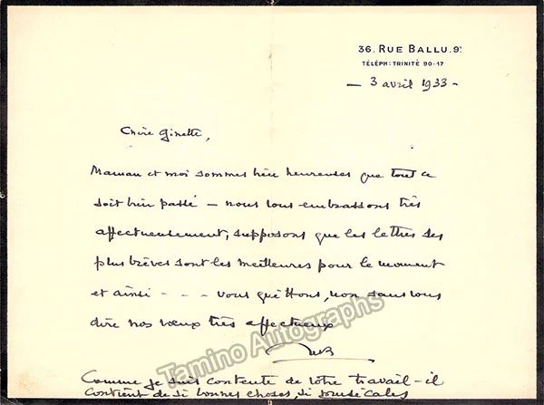 Boulanger, Nadia - Autograph Manuscripts (Various Options) - Image 20