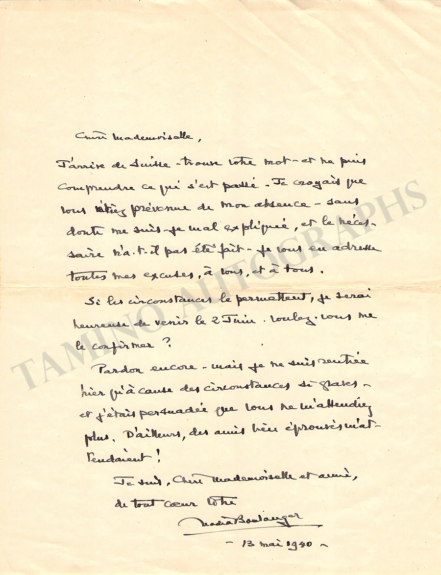 Boulanger, Nadia - Autograph Manuscripts (Various Options) - Image 3