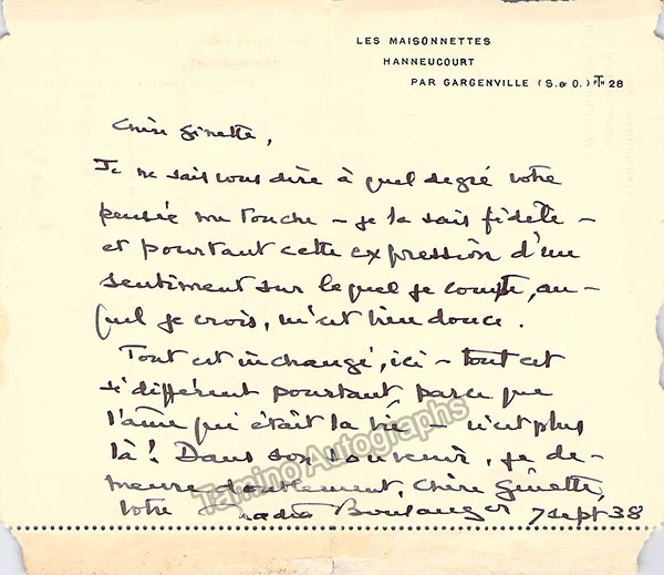 Boulanger, Nadia - Autograph Manuscripts (Various Options) - Image 5