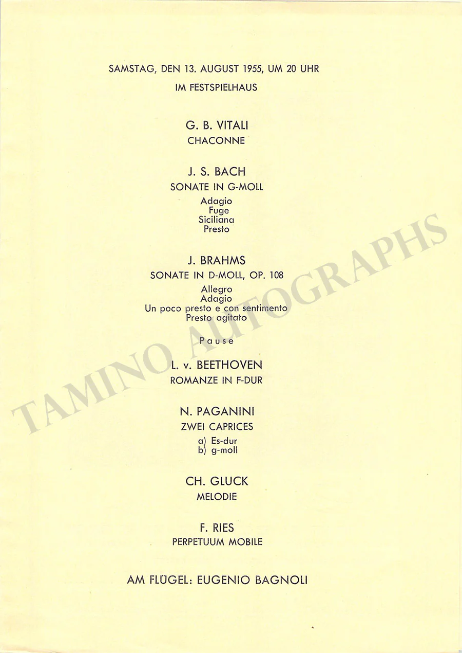 Milstein, Nathan - Unsigned Concert Programs (Various Options) - Image 17