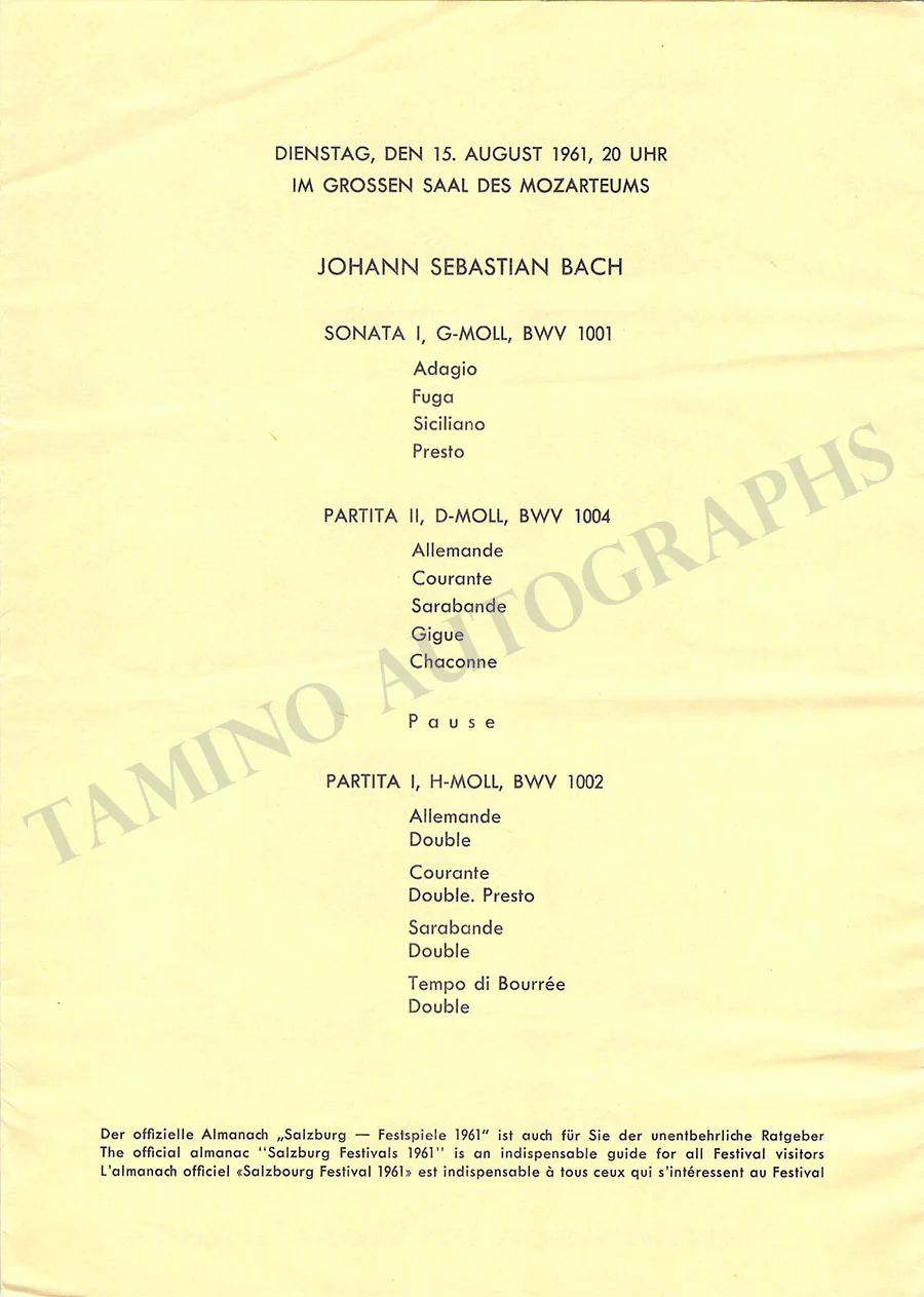 Milstein, Nathan - Unsigned Concert Programs (Various Options) - Image 24