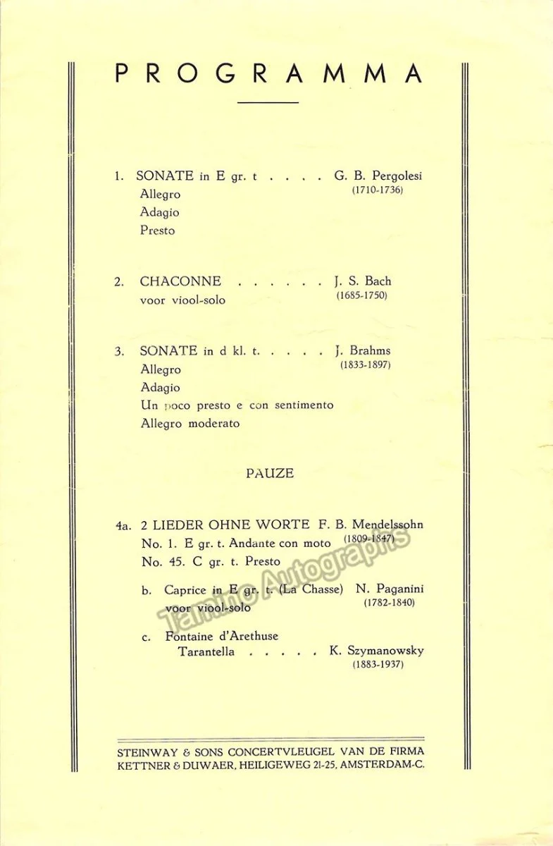Milstein, Nathan - Unsigned Concert Programs (Various Options) - Image 4