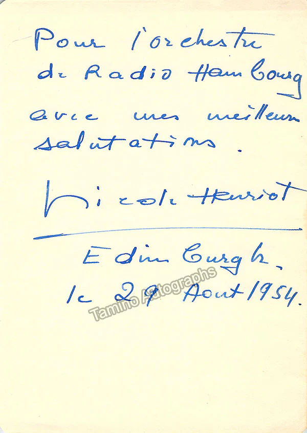 Henriot-Schweitzer, Nicole - Autograph Note Signed 1954