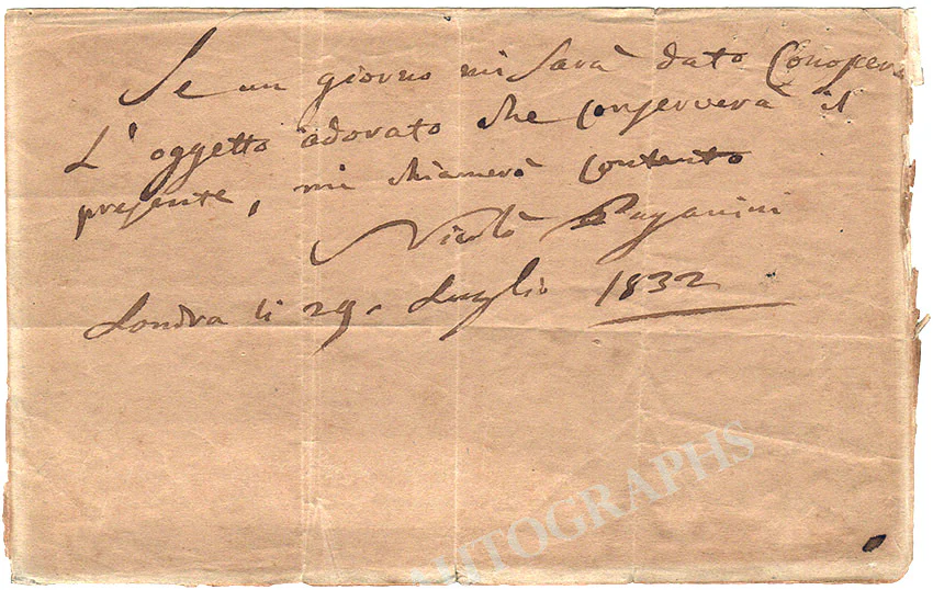 Paganini, Nicolo - Autograph Note Signed 1832