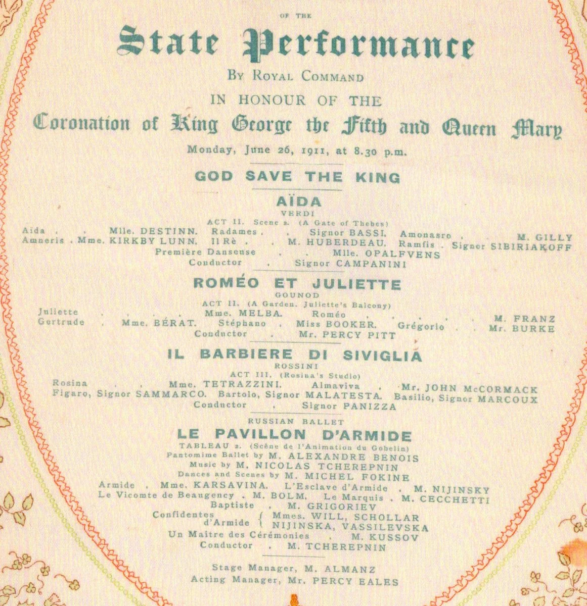 Nijinsky, Vaslav - Silk Gala Program Coronation of King George V Royal Opera 1911 - Image 2