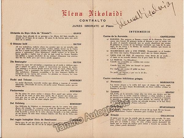 Nikolaidi, Elena - Signed Program Havana 1952 - Image 2