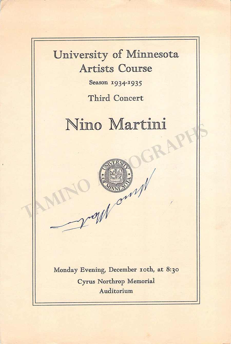 Martini, Nino - Signed Program Minnesota 1934