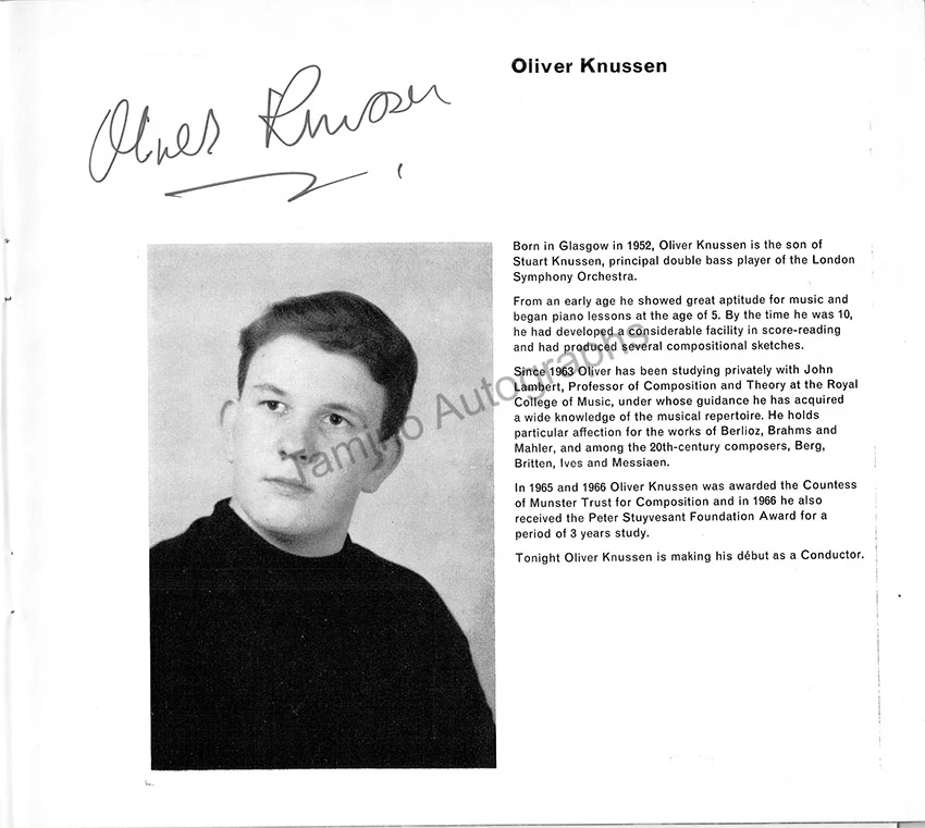 Knussen, Oliver - Signed Program London 1968 - Image 3