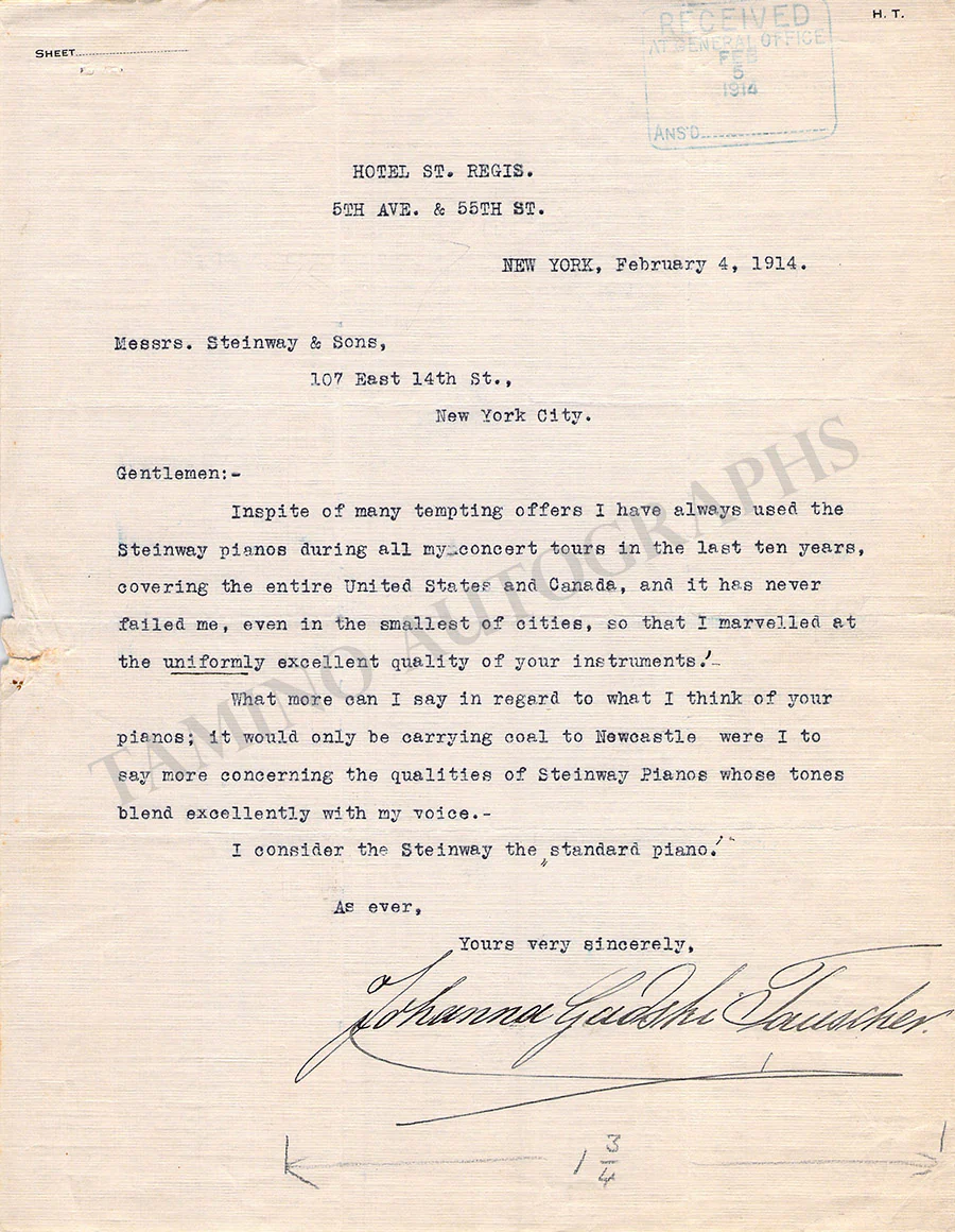 Opera Singers - Collection of 54 Autograph Letters to Steinway & Sons Pianos - Image 44