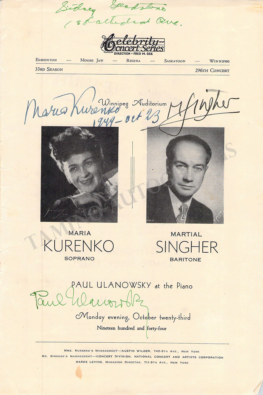 Opera Singers - Signed Program Covers 1943-1946 - Image 7