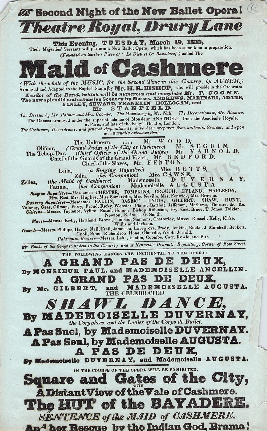 Opera & Theater - Set of 2 Playbills Theatre Royal 1833
