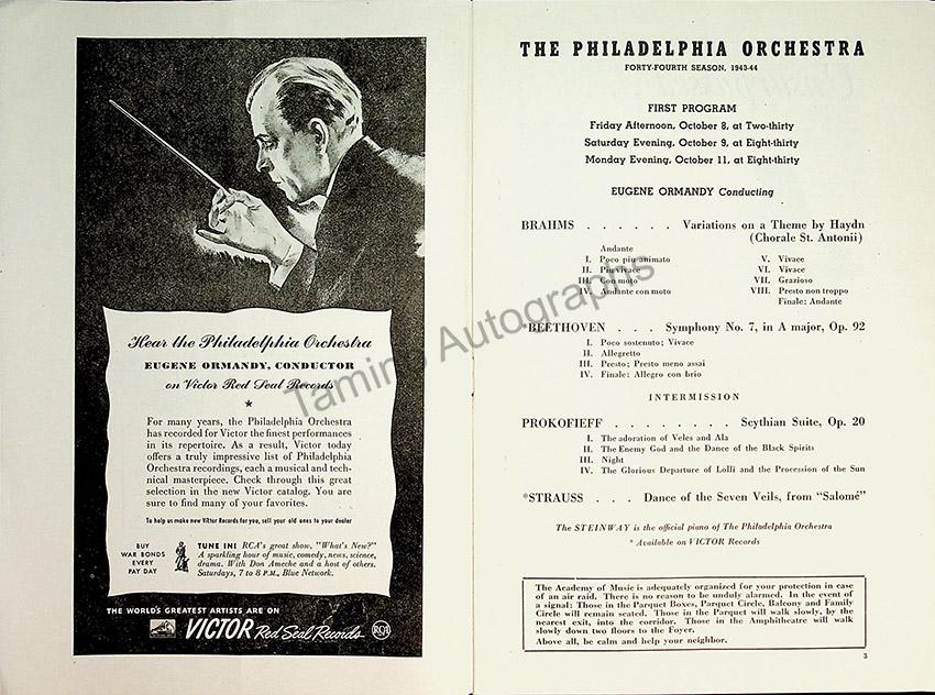 Ormandy, Eugene - Philadelphia Orchestra Program Lot 1932-1950 - Image 17