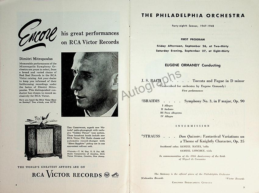 Ormandy, Eugene - Philadelphia Orchestra Program Lot 1932-1950 - Image 19