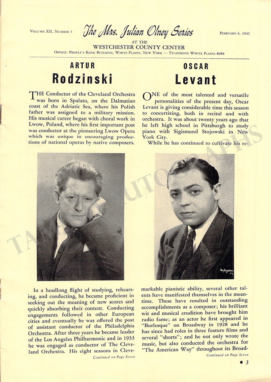 Levant, Oscar - Signed Program New York 1942 - Image 2