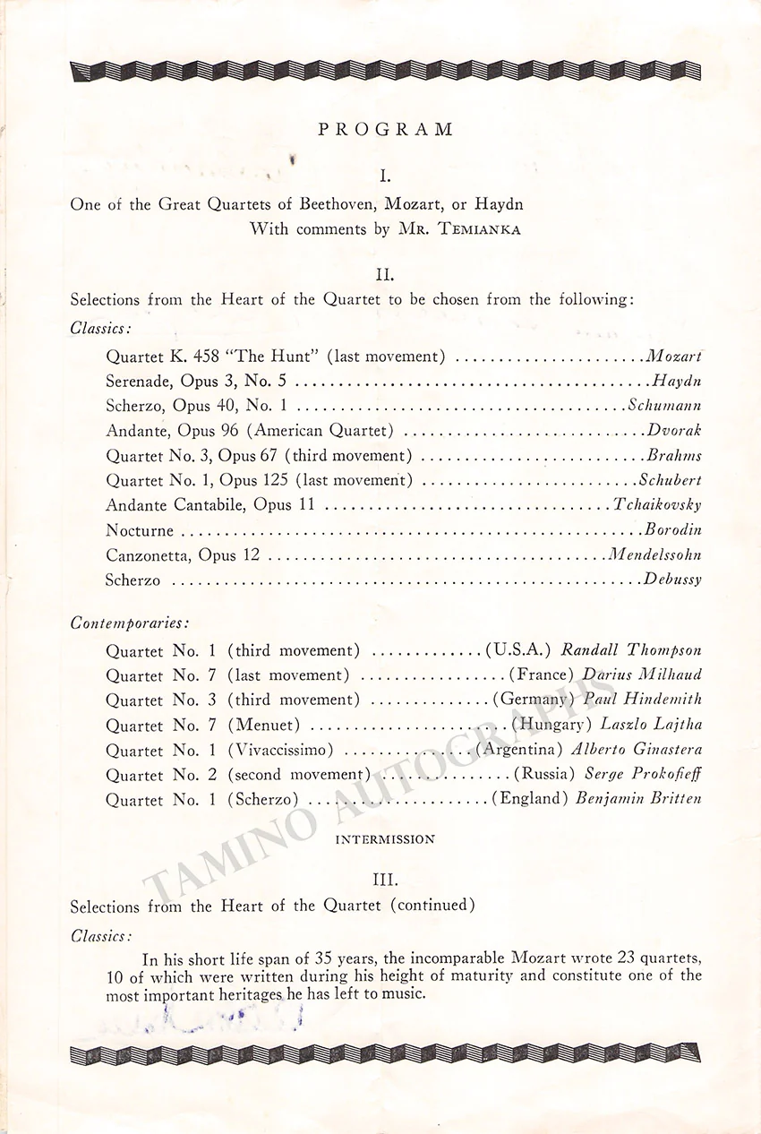 Paganini Quartet - Signed Program 1946 - Image 2