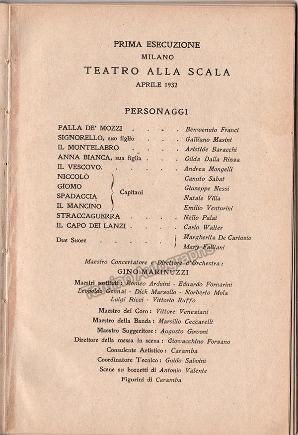 Palla de Mozzi - World Premiere Libretto-Program 1932 - Image 2