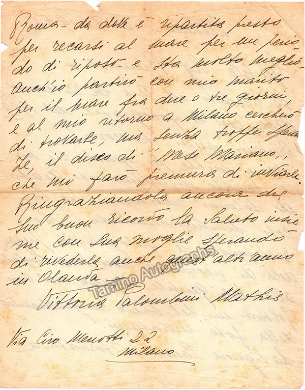 Palombini, Vittoria - Autograph Letter Signed - Image 2
