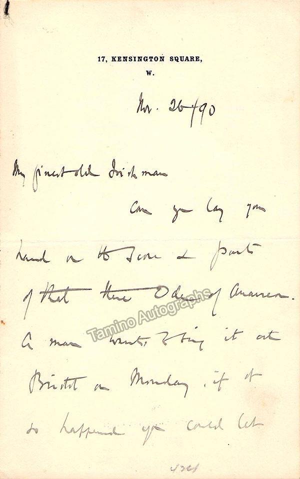 Parry, Charles Hubert - Autograph Letter Signed 1890