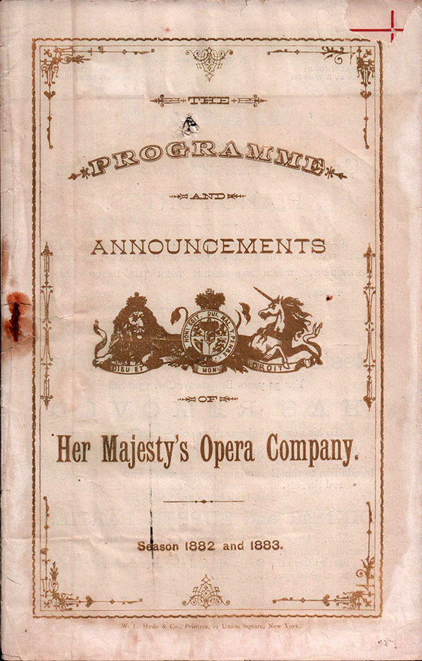Patti, Adelina - Unsigned Opera Program Lucia di Lammermoor 1882