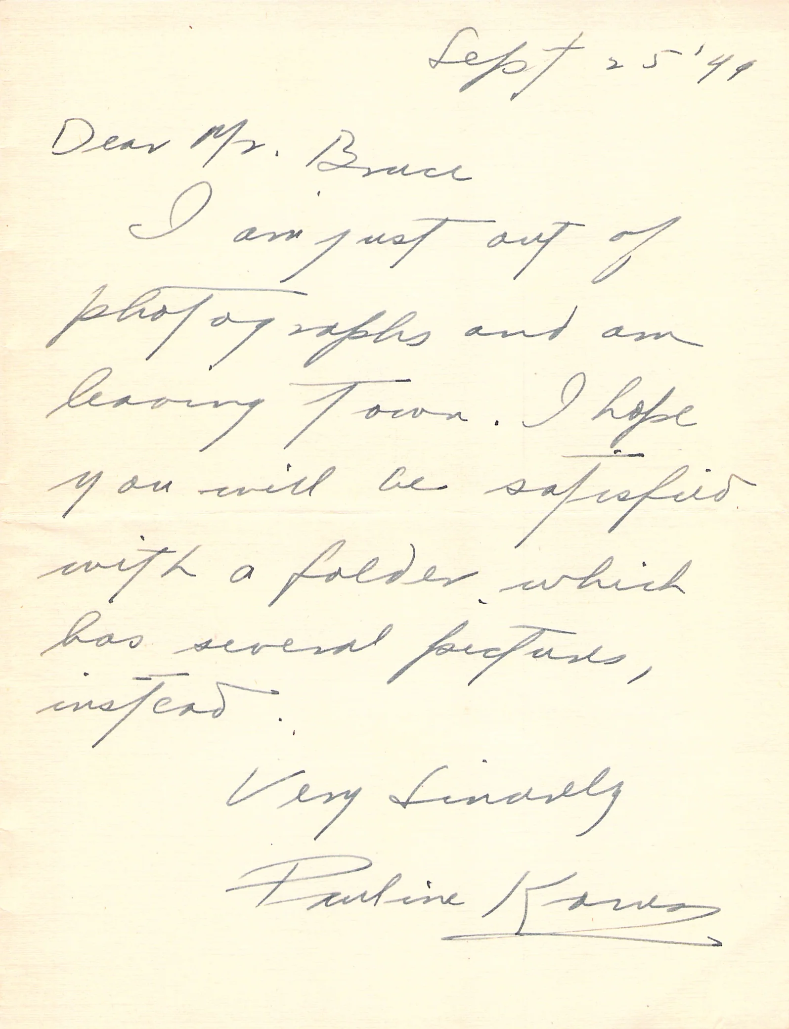 Koner, Pauline - Autograph Note Signed & Brochure