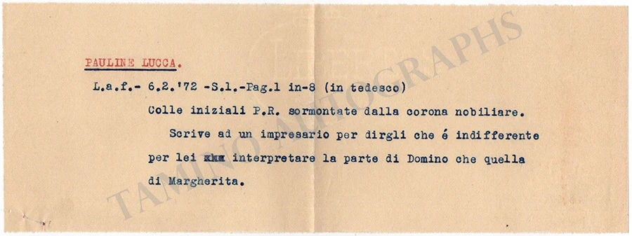 Lucca, Pauline - Autograph Manuscripts (Various Options) - Image 12